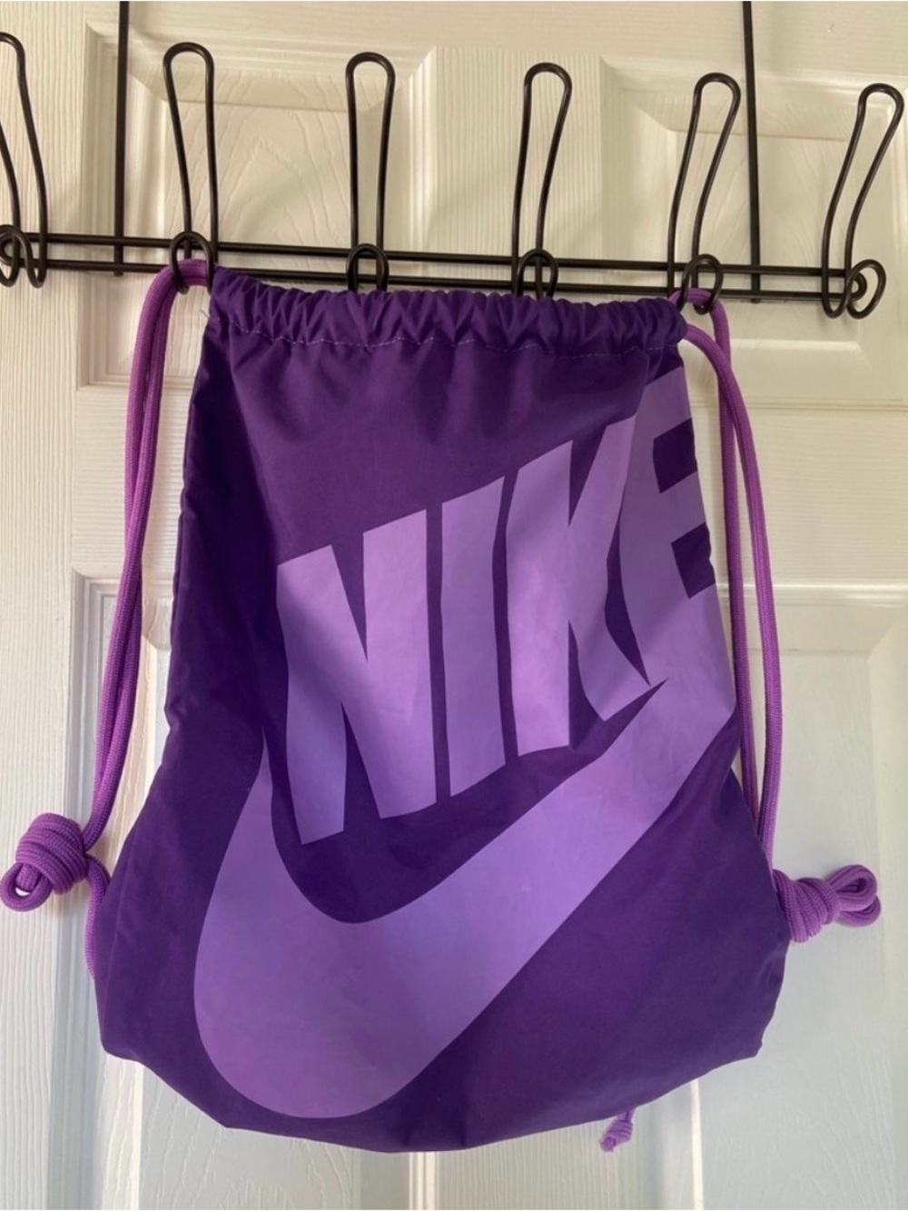 Nike Purple Drawstring Gym Sack Backpack Large Logo Zip Pocket